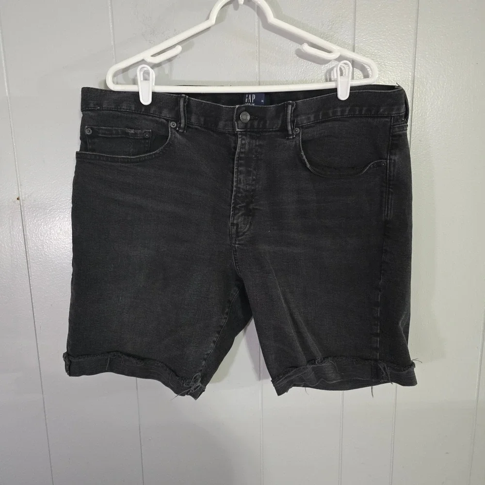 Gap Denim Shorts Mens 38 Black Raw‎ Hem Frayed Casual Jean Shorts